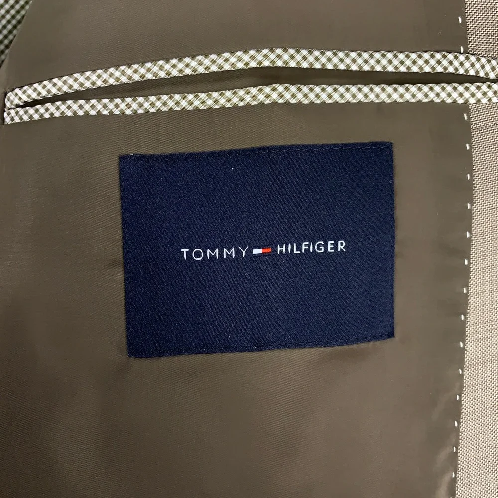 Tommy Hilfiger 2 Piece Suit 40R Modern Fit Tan 2-Button Wool Blend Pants 34x30